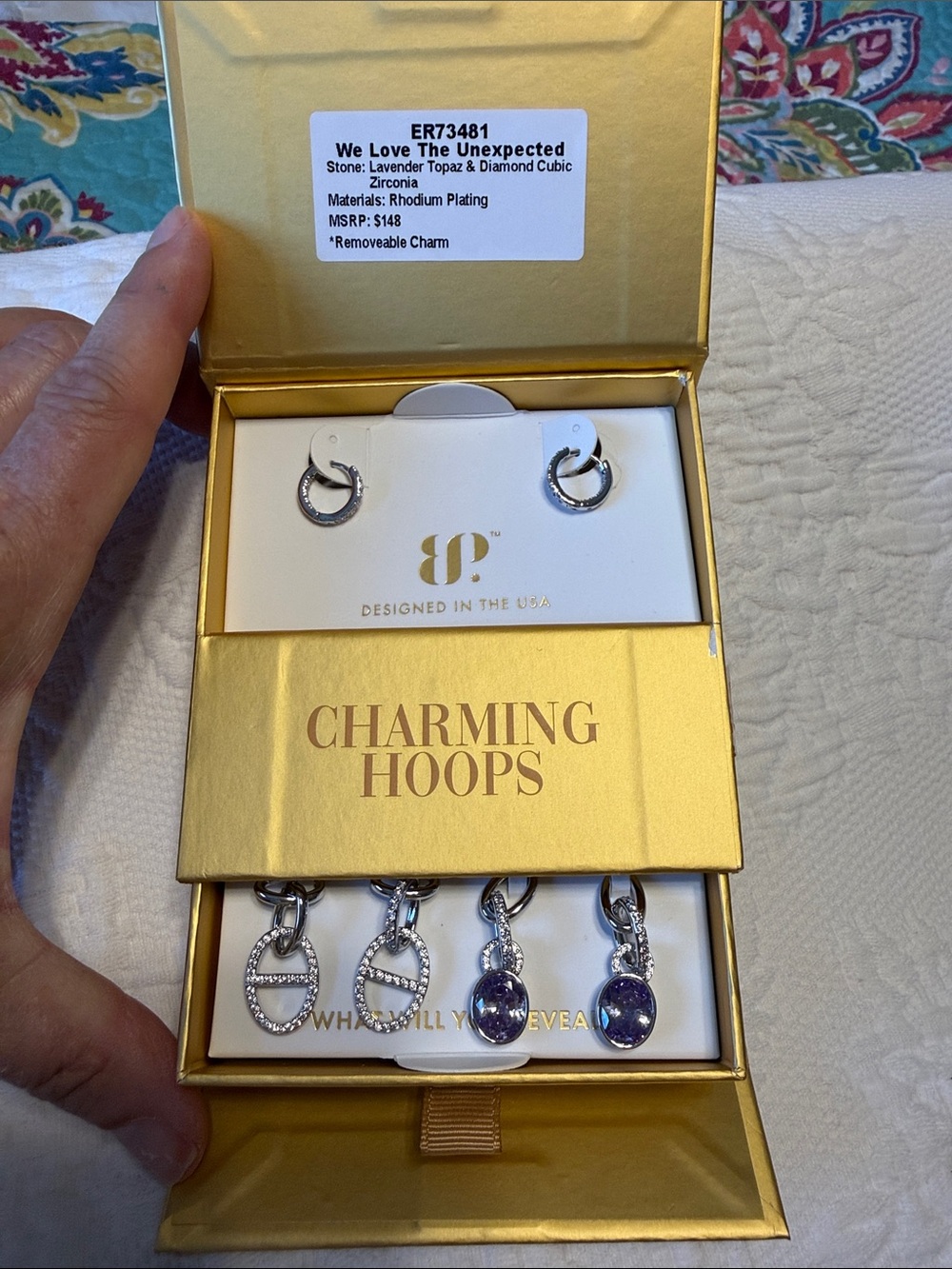 Bomb Party Charming Hoops Lavender Topaz Removable Charms ER73481 NWT